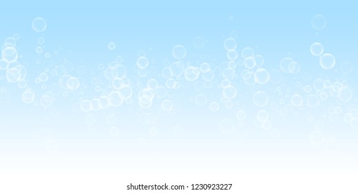 Random soap bubbles abstract background. Blowing bubbles on night sky background. Artistic soapy foam overlay template. Fantastic vector illustration.