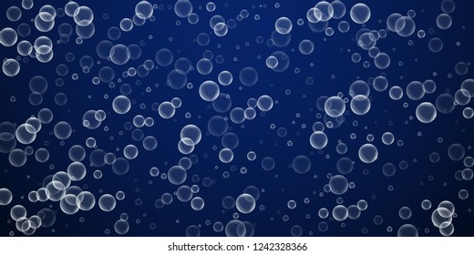 Random soap bubbles abstract background. Blowing bubbles  Artistic soapy foam overlay template. Pretty vector illustration.