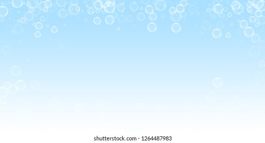 Random soap bubbles abstract background. Blowing bubbles on night sky background. Astonishing soapy foam overlay template. Memorable vector illustration.