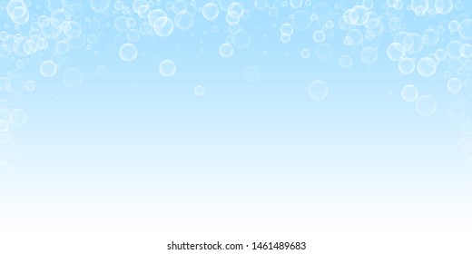 Random soap bubbles abstract background. Blowing bubbles on night sky background. Artistic soapy foam overlay template. Good-looking vector illustration.