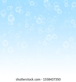 Random soap bubbles abstract background. Blowing bubbles on winter sky background. Bold soapy foam overlay template. Fair vector illustration.
