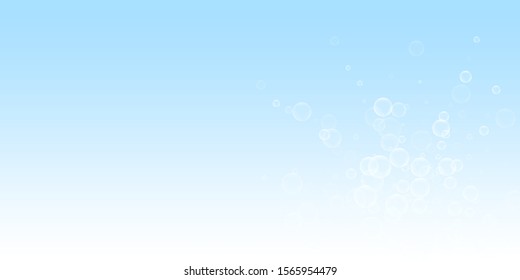 Random soap bubbles abstract background. Blowing bubbles on winter sky background. Breathtaking soapy foam overlay template. Exotic vector illustration.