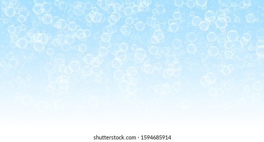 Random soap bubbles abstract background. Blowing bubbles on night sky background. Astonishing soapy foam overlay template. Charming vector illustration.