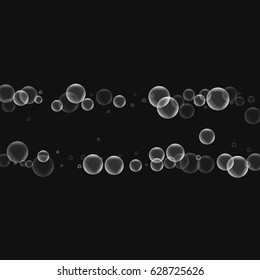 Random soap bubbles. Chaotic shape with random soap bubbles on black background. Vector illustration.