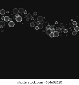 Random soap bubbles. Top wave with random soap bubbles on black background. Vector illustration.