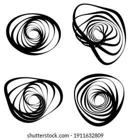 Random Spirale, wirl, wirl Element setzen abstrakte Vektorgrafik. Konzentrische, radiale und runde Linienform. Abstrakte Clipkunst