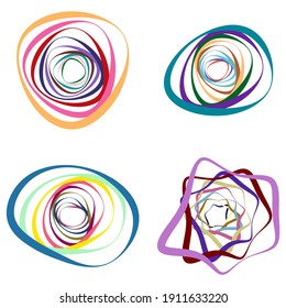 Random spiral, swirl, twirl element set abstract vector. Concentric, radial and circular lines shape. Abstract clip-art