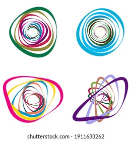 Random spiral, swirl, twirl element set abstract vector. Concentric, radial and circular lines shape. Abstract clip-art
