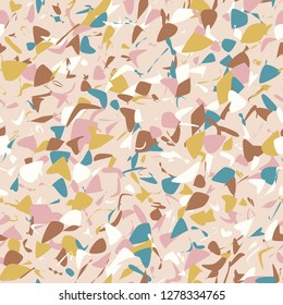 Random spots. Abstract art seamless pattern, paint spots. Creative background. Seamless vector pattern. Joyful wallpaper background for kids. Pastel blush pink and mustard yellow colors.