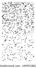 Random squares mosaic pattern. Pixelated, fragmentation halftone design. Random distribution square shapes. Irregular array, grid, mesh. Matrix of random quadrangles