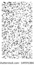 Random squares mosaic pattern. Pixelated, fragmentation halftone design. Random distribution square shapes. Irregular array, grid, mesh. Matrix of random quadrangles