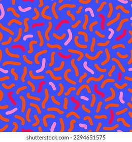 Random squiggle seamless pattern. Geometric abstract scribble ornament. 90s aesthetic vector design for textile, background, fabric, print, cover, wallpaper, backdrop.