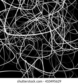 Random squiggly, chaotic lines. Artistic monochrome image.