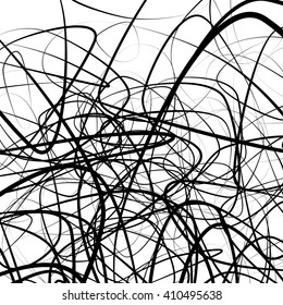 Random squiggly, chaotic lines. Artistic monochrome image.