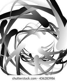 Random squiggly, curvy lines, abstract monochrome illustration. Overlapping tangled shapes. Black and white monochrome artistic vector image.