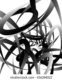 Random squiggly, curvy lines, abstract monochrome illustration. Overlapping tangled shapes. Black and white monochrome artistic vector image.
