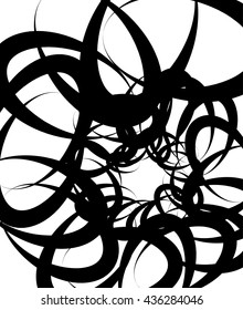 Random squiggly, curvy lines, abstract monochrome illustration. Overlapping tangled shapes. Black and white monochrome artistic vector image.