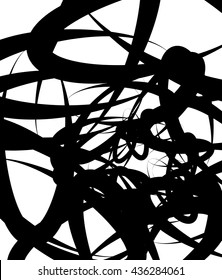 Random squiggly, curvy lines, abstract monochrome illustration. Overlapping tangled shapes. Black and white monochrome artistic vector image.