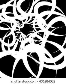 Random squiggly, curvy lines, abstract monochrome illustration. Overlapping tangled shapes. Black and white monochrome artistic vector image.