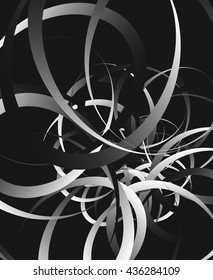 Random squiggly, curvy lines, abstract monochrome illustration. Overlapping tangled shapes. Black and white monochrome artistic vector image.