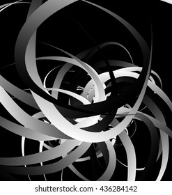 Random squiggly, curvy lines, abstract monochrome illustration. Overlapping tangled shapes. Black and white monochrome artistic vector image.