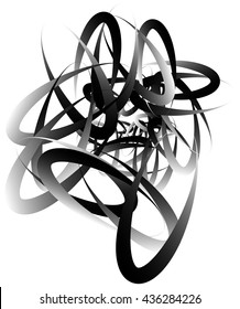 Random squiggly, curvy lines, abstract monochrome illustration. Overlapping tangled shapes. Black and white monochrome artistic vector image.