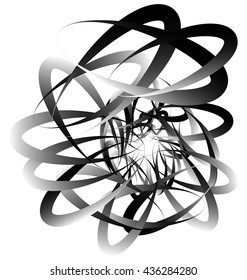 Random squiggly, curvy lines, abstract monochrome illustration. Overlapping tangled shapes. Black and white monochrome artistic vector image.