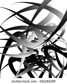 Random squiggly, curvy lines, abstract monochrome illustration. Overlapping tangled shapes. Black and white monochrome artistic vector image.