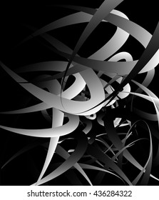 Random squiggly, curvy lines, abstract monochrome illustration. Overlapping tangled shapes. Black and white monochrome artistic vector image.
