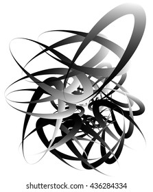 Random squiggly, curvy lines, abstract monochrome illustration. Overlapping tangled shapes. Black and white monochrome artistic vector image.
