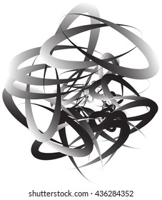 Random squiggly, curvy lines, abstract monochrome illustration. Overlapping tangled shapes. Black and white monochrome artistic vector image.