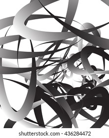 Random squiggly, curvy lines, abstract monochrome illustration. Overlapping tangled shapes. Black and white monochrome artistic vector image.