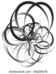 Random squiggly, curvy lines, abstract monochrome illustration. Overlapping tangled shapes. Black and white monochrome artistic vector image.