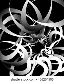 Random squiggly, curvy lines, abstract monochrome illustration. Overlapping tangled shapes. Black and white monochrome artistic vector image.