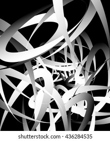 Random squiggly, curvy lines, abstract monochrome illustration. Overlapping tangled shapes. Black and white monochrome artistic vector image.