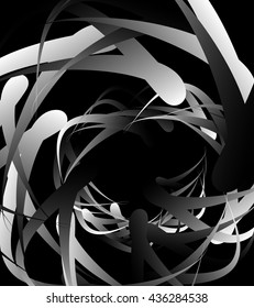 Random squiggly, curvy lines, abstract monochrome illustration. Overlapping tangled shapes. Black and white monochrome artistic vector image.