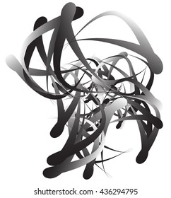 Random squiggly, curvy lines, abstract monochrome illustration. Overlapping tangled shapes. Black and white monochrome artistic vector image.