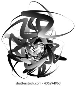 Random squiggly, curvy lines, abstract monochrome illustration. Overlapping tangled shapes. Black and white monochrome artistic vector image.