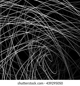 Random squiggly, squiggle intersecting lines in chaotic style. Abstract monochrome background / texture with distorted lines.