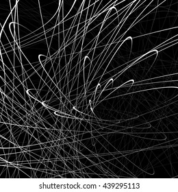 Random squiggly, squiggle intersecting lines in chaotic style. Abstract monochrome background / texture with distorted lines.