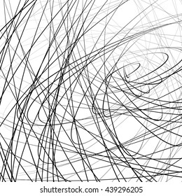 Random squiggly, squiggle intersecting lines in chaotic style. Abstract monochrome background / texture with distorted lines.