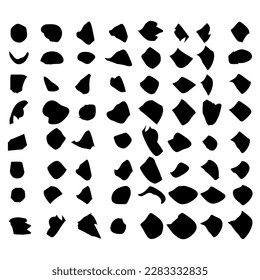 Zufallsfleck, Farbfleck. Organischer Block, unscharf. Bridge-form.Splat, Fleck-Grafik. Tropfen Flüssigkeit, Flüssigkeit. Kieselstein, Steinsilhouette. Tintenfleck, unregelmäßiger Fleck. Grundform