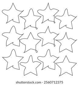 Random star outline. Irregular star shapes. Black abstract stars. Vector background.