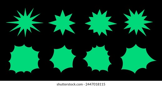 Random star shapes set. Collection of colorful starburst. Bright irregular sparks and twinkles set.