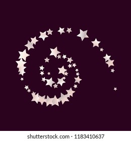 Random stars forming a spiral. Confetti object. Isolated gradient celestial elements. Pale pink blue pearl nacre gloss. Iridescent glitter festive celebration vector template for decoration
