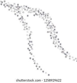 random stars forming wavy lines. Isolated gradient celestial elements. Platinum metal glitter. Iridescent glitter festive celebration vector template for decoration