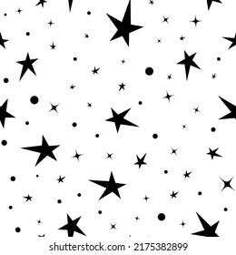 Random stars seamless pattern. Starry sky vector wallpaper. Milky Way, intergalactic space.