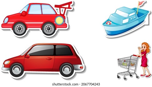 Random stickers with transportable vehicle objects illustration