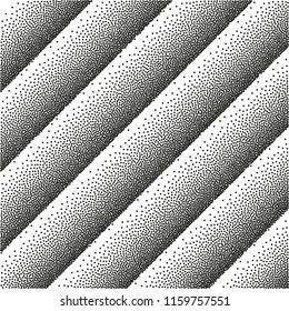 Random striped halftone. Background with irregular, chaotic dots. Abstract monochrome pattern