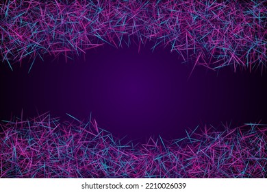 Random strokes and scribbles. Urban texture. Molecular particles chaotic movement. Brownian motion abstract dispersion concept vector digital background. Violet lines dynamic particles